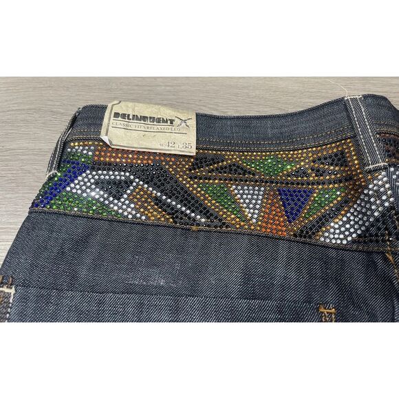 NEW Deadstock Y2K Artful Dodger Mens Jeans Embroidered & Bejeweled Size 42x35 - Picture 11 of 16
